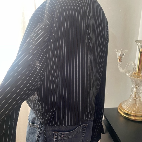 Chic Black Striped Button-Up Shirt with side draw strings - Picture 5 of 8
